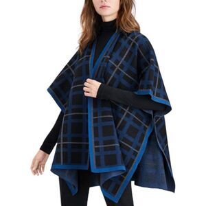 Anne Klein Blue Plaid Cape Sweater - Chic & Cozy!